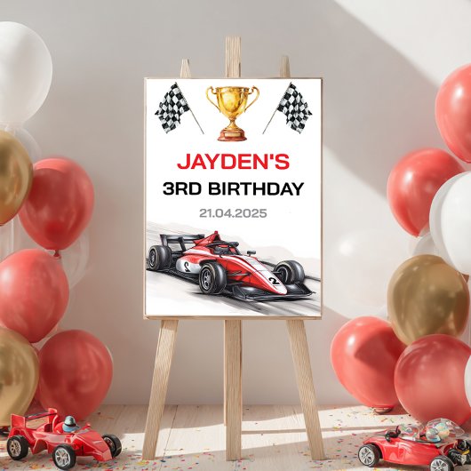 Rode raceauto jongens verjaardag welkomstposter poster