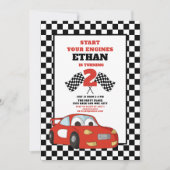 Rode raceauto kind verjaardag 2 jaar kaart (Voorkant)