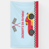 Rode raceauto kinderverjaardagsfeest achtergrond b spandoek (Verticaal)