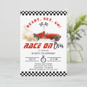 Rode raceauto Klaar voor elke leeftijd Racing Birt Kaart (Staand voorkant)