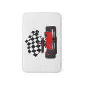 Rode raceauto met geblokte vlag badmat (Voorkant Verticaal)