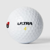 Rode raceauto met monogram golfballen (Logo)