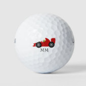 Rode raceauto met monogram golfballen (Voorkant)
