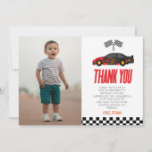 Rode Raceauto Race Auto Custom Foto Verjaardagsfee Bedankkaart (Voorkant)