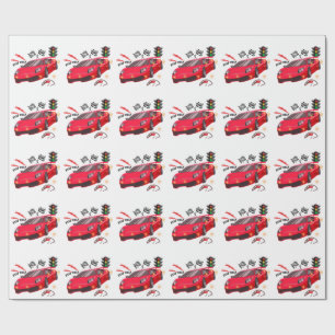 Rode Raceauto "Toet Toet" Persoonlijk Feestpapier Cadeaupapier