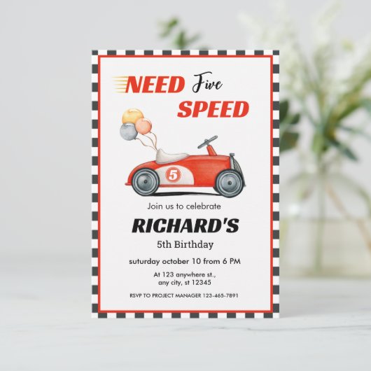 Rode raceauto verjaardag | Moet vijf versnellingen Kaart (Staand voorkant)