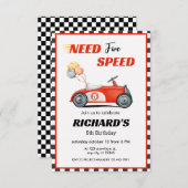 Rode raceauto verjaardag | Moet vijf versnellingen Kaart (Voorkant / Achterkant)