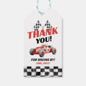 Rode raceauto verjaardagscadeau tag cadeaulabel (Voorkant)