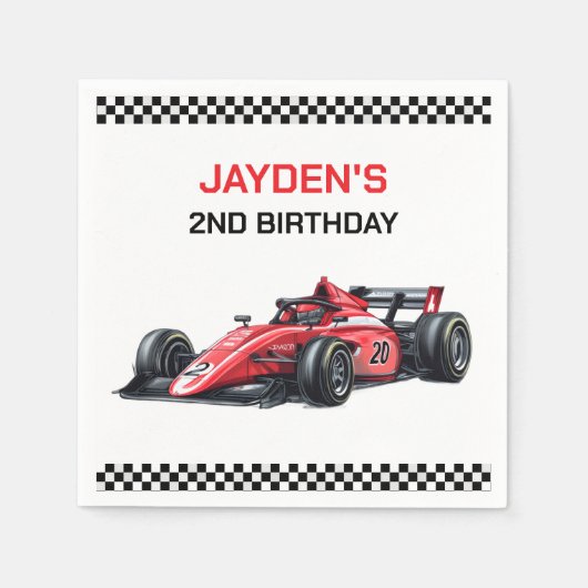Rode raceauto verjaardagsfeest servetten voor jong (Voorkant)