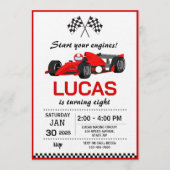 Rode raceauto verjaardagsfeestje kaart (Voorkant)