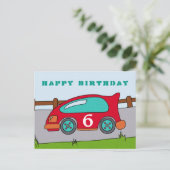 Rode raceauto Verjaardagswensen Briefkaart (Staand voorkant)