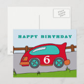Rode raceauto Verjaardagswensen Briefkaart (Voorkant / Achterkant)