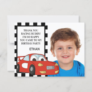 Rode Raceauto Zwart Wit Foto Verjaardag Bedankt Feestdagenkaart