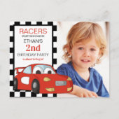 Rode raceauto zwart wit geruit 2e verjaardag briefkaart (Voorkant)