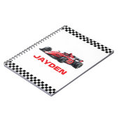 Rode raceautoboy met gepersonaliseerde naam  notitieboek (Linkerzijde)