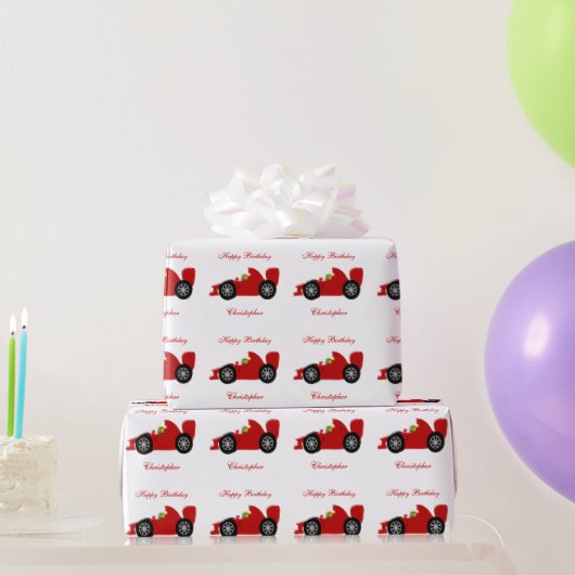 Rode raceautoverjaardag cadeaupapier (Feestgeschenken)