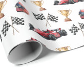 Rode raceautoverjaardagscadeauverpakkings papier (Rol Hoek)