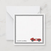 Rode racekaart jongens kids gepersonaliseerd notitiekaartje (Voorkant)