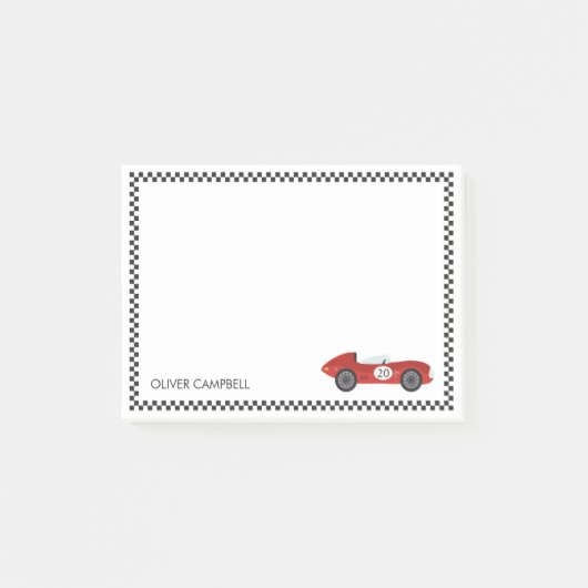 Rode racekaart jongens kids gepersonaliseerd post-it® notes (Voorkant)