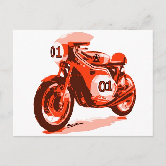 Rode  racemotorfiets briefkaart (Voorkant)