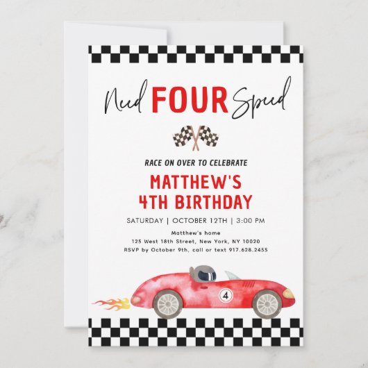 Rode racewagen moet vier versnellingen vierde verj kaart (Voorkant)