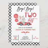 Rode Racing Auto Ballonnen Olifant 2e Verjaardag Kaart (Voorkant / Achterkant)