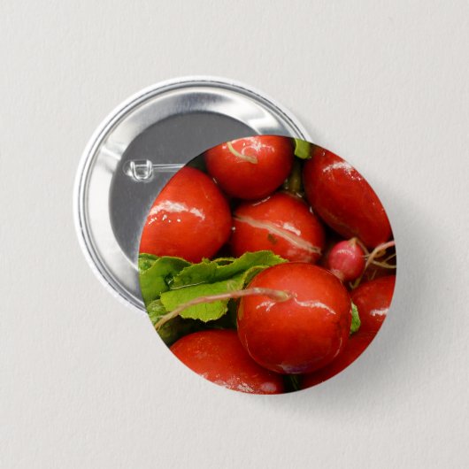 Rode radijs ronde button 5,7 cm (Voorkant /achterkant)