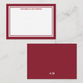 Rode Rand Minimalistische Naam Monogram Notitiekaartje