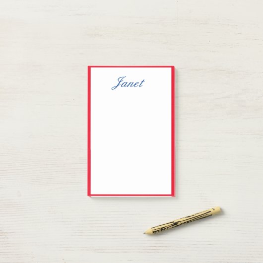 Rode Rand Monogrammen Naam Blauw Wit Post-it® Notes (Op bureau)
