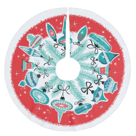Rode Rand Retro Ornamenten Kerstboom Rok (Voorkant)