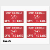 Rode Rechthoek Save The Date Kerststickers Rechthoekige Sticker (Vel)