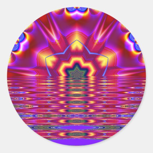 Rode Reflectie Fractal Art sticker/Envelopsealer Ronde Sticker (Voorkant)