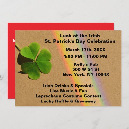 Rode Regenboog St. Patrick's Day Uitnodiging (Voorkant / Achterkant)