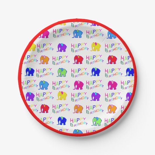 Rode regenboogkleuren Cartoon Elephants Kinderen B Papieren Bordje (Voorkant)