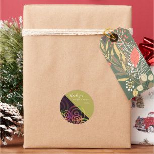 Rode regenboogstralen op Paars en mosterd Ronde Sticker