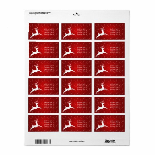 Rode rendier adreslabel etiket (Full Sheet)