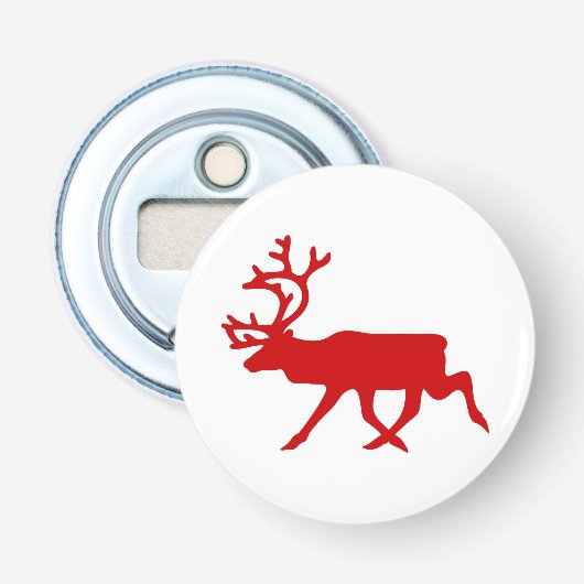 Rode rendier / caribou-silhouet button flesopener (Voorkant)