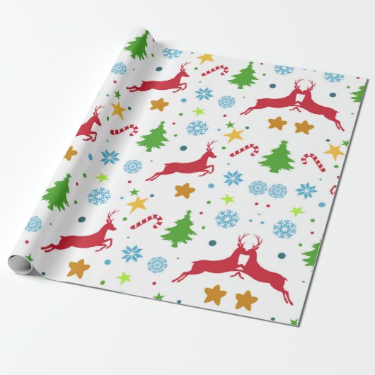 Rode rendieren cadeaupapier (Uitgerold)