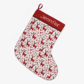 Rode rendieren en sneeuwvlok gepersonaliseerd grote kerstsok (Voorkant (Hangend))