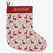 Rode rendieren en sneeuwvlok gepersonaliseerd grote kerstsok (Voorkant)
