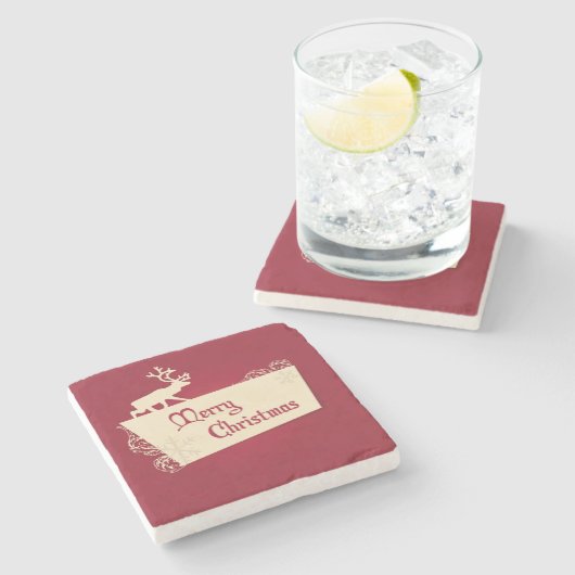  rode rendieren en sneeuwvlokken met kerst stenen onderzetter (Zijkant)