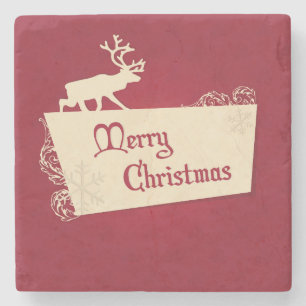  rode rendieren en sneeuwvlokken met kerst stenen onderzetter