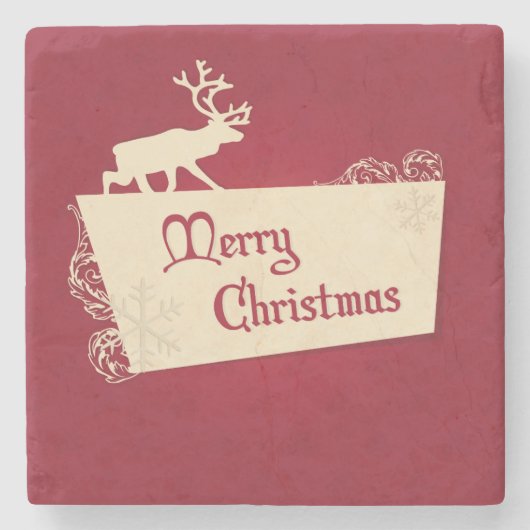  rode rendieren en sneeuwvlokken met kerst stenen onderzetter (Voorkant)