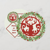 Rode rendierronde kerstvlakke Kaart (Voorkant / Achterkant)