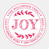 Rode Retouradres Kerstkaart Rustiek Modern Ronde Sticker (Voorkant)