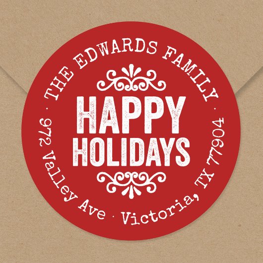 Rode Retouradressticker Rustic Holiday Circle Ronde Sticker