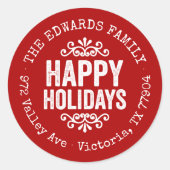 Rode Retouradressticker Rustic Holiday Circle Ronde Sticker (Voorkant)