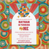 Rode Retro 1e Kinderverjaardag Groovy Feest Vinyl Kaart