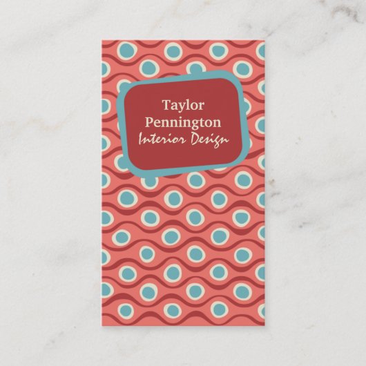 Rode  retro abstracte golven visitekaartje (Voorkant)