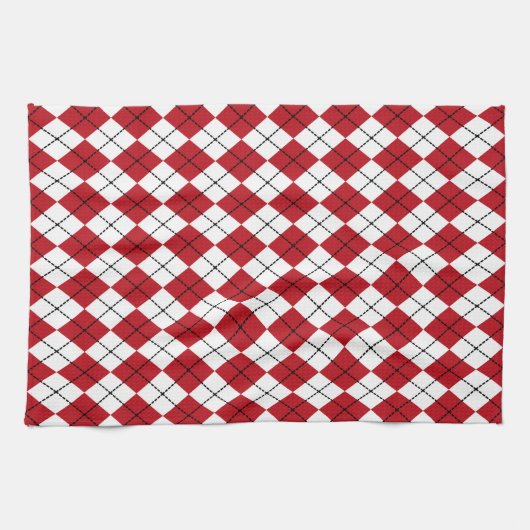 Rode Retro Argyle Keuken Handdoek Gift (Horizontaal)